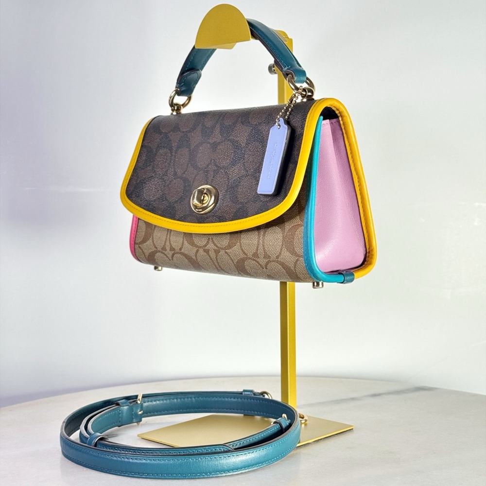 Coach Tilly Satchel 23 C2820 Colorblock Signature Canvas Top Handle Crossbody - Picture 3 of 11